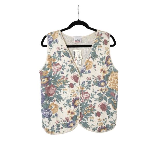 American Vintage Jackets & Blazers - NWT Denim Republic Beige Floral Cotton Vest S Cottagecore Coquette Boho 80s